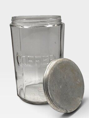 Vintage Hoosier Style Paneled Coffee Jar with tin lid Light Amethyst Glass